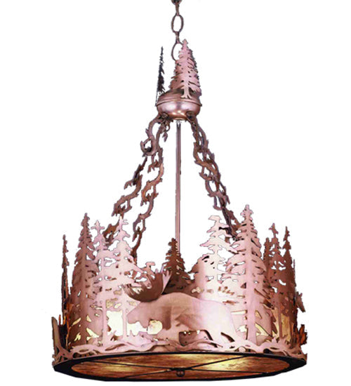 Meyda Lighting Moose at Dusk 72" 12-Light Antique Copper Inverted Pendant Light With Silver Mica Shade Glass
