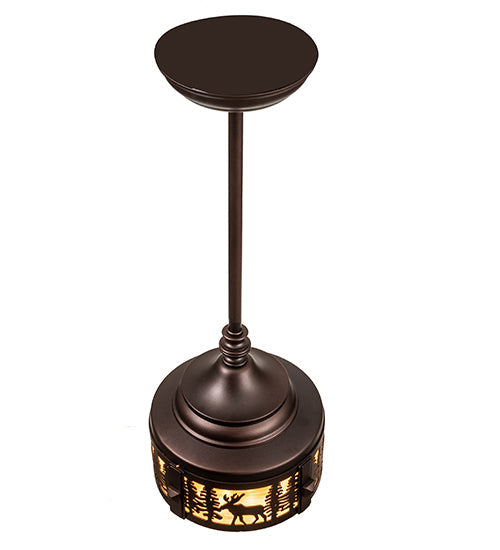 Meyda Lighting Moose at Dusk 8" Mahogany Bronze Mini Pendant Light With Beige Art Shade Glass