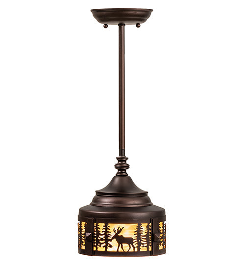 Meyda Lighting Moose at Dusk 8" Mahogany Bronze Mini Pendant Light With Beige Art Shade Glass