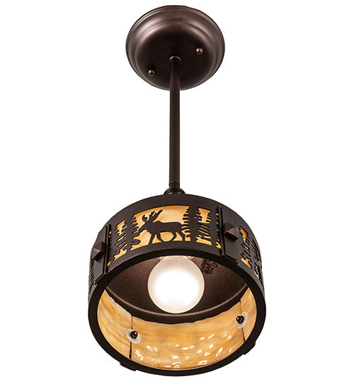 Meyda Lighting Moose at Dusk 8" Mahogany Bronze Mini Pendant Light With Beige Art Shade Glass