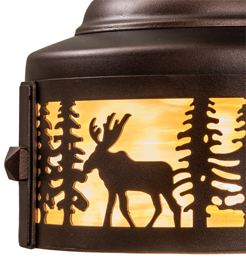 Meyda Lighting Moose at Dusk 8" Mahogany Bronze Mini Pendant Light With Beige Art Shade Glass