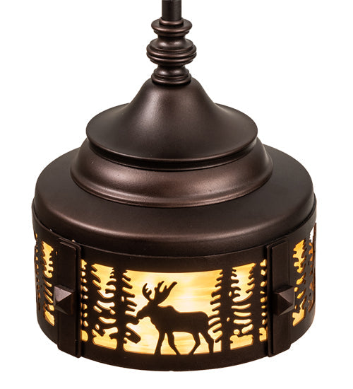 Meyda Lighting Moose at Dusk 8" Mahogany Bronze Mini Pendant Light With Beige Art Shade Glass