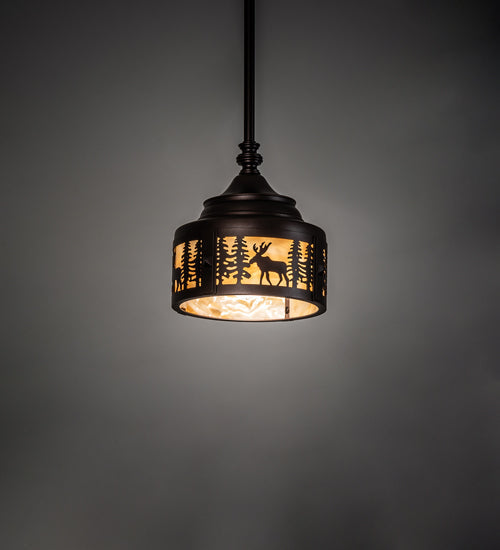 Meyda Lighting Moose at Dusk 8" Mahogany Bronze Mini Pendant Light With Beige Shade Glass