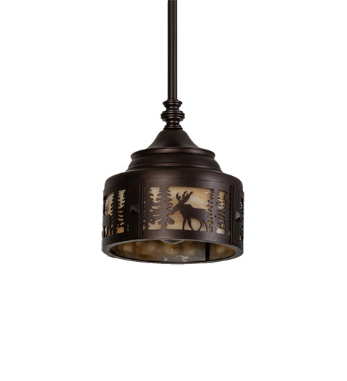 Meyda Lighting Moose at Dusk 8" Mahogany Bronze Mini Pendant Light With Beige Shade Glass