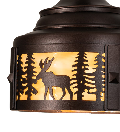 Meyda Lighting Moose at Dusk 8" Mahogany Bronze Mini Pendant Light With Beige Shade Glass
