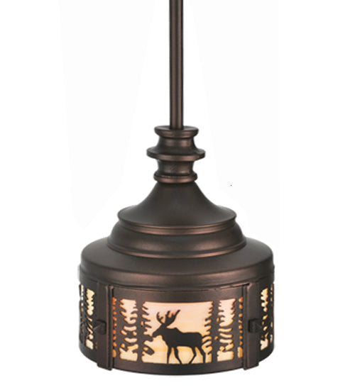 Meyda Lighting Moose at Dusk 8" Mahogany Bronze Mini Pendant Light With Beige Shade Glass