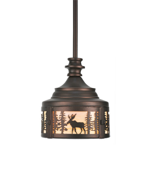 Meyda Lighting Moose at Dusk 8" Mahogany Bronze Mini Pendant Light With Beige Shade Glass