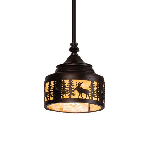 Meyda Lighting Moose at Dusk 8" Mahogany Bronze Mini Pendant Light With Beige Shade Glass