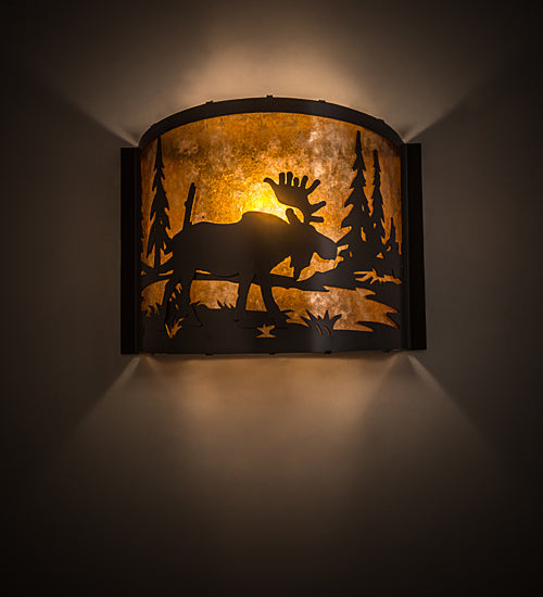 Meyda Lighting Moose at Lake 12" Timeless Bronze Wall Sconce With Amber Mica Shade Glass