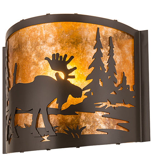 Meyda Lighting Moose at Lake 12" Timeless Bronze Wall Sconce With Amber Mica Shade Glass