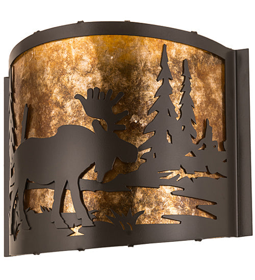 Meyda Lighting Moose at Lake 12" Timeless Bronze Wall Sconce With Amber Mica Shade Glass