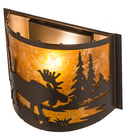Meyda Lighting Moose at Lake 12" Timeless Bronze Wall Sconce With Amber Mica Shade Glass