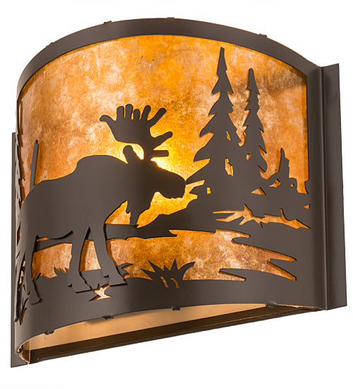 Meyda Lighting Moose at Lake 12" Timeless Bronze Wall Sconce With Amber Mica Shade Glass