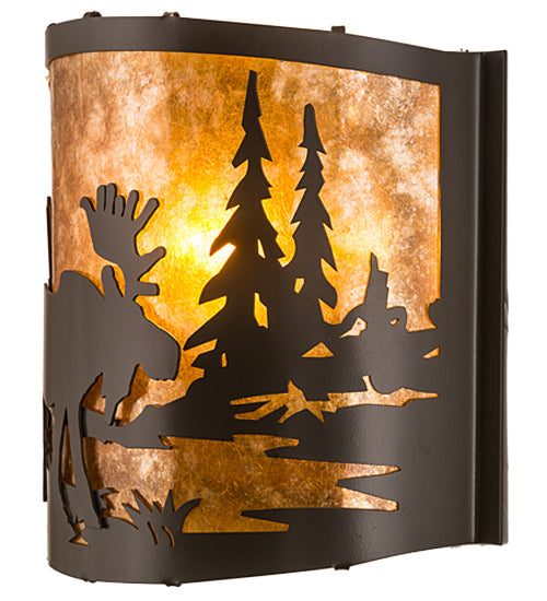 Meyda Lighting Moose at Lake 12" Timeless Bronze Wall Sconce With Amber Mica Shade Glass