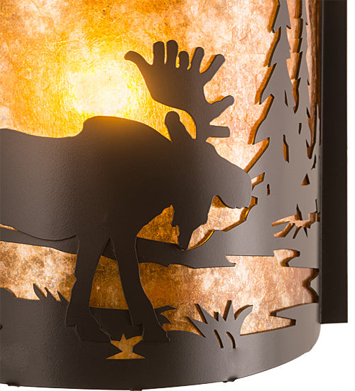 Meyda Lighting Moose at Lake 12" Timeless Bronze Wall Sconce With Amber Mica Shade Glass