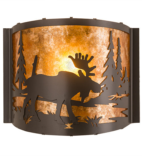 Meyda Lighting Moose at Lake 12" Timeless Bronze Wall Sconce With Amber Mica Shade Glass