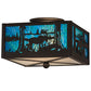 Meyda Lighting Moose at Lake 15" 2-Light Oil Rubbed Bronze Flush Mount Light With Green Blue & Frosted Clear Shade Glass