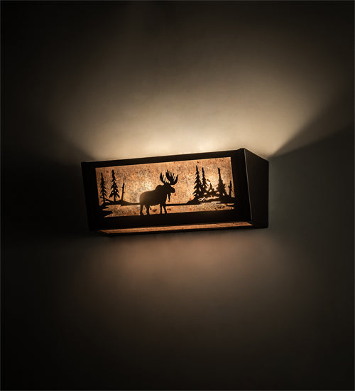 Meyda Lighting Moose at Lake 16" 2-Light Oil Rubbed Bronze Vanity Light With Silver Mica Shade Glass