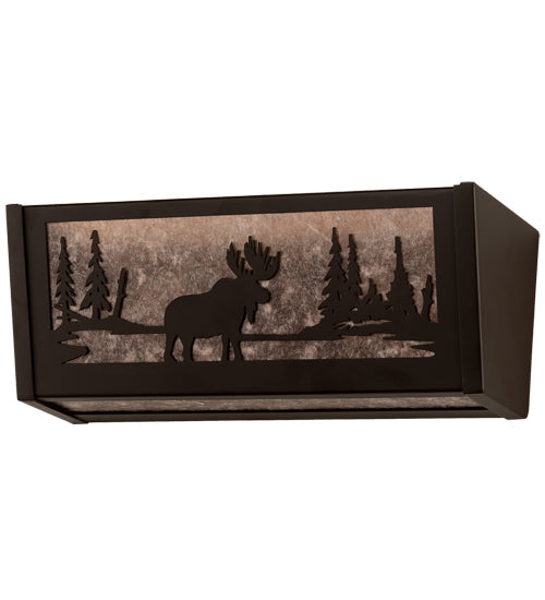 Meyda Lighting Moose at Lake 16" 2-Light Oil Rubbed Bronze Vanity Light With Silver Mica Shade Glass