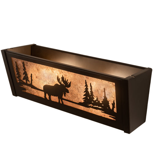 Meyda Lighting Moose at Lake 16" 2-Light Oil Rubbed Bronze Vanity Light With Silver Mica Shade Glass