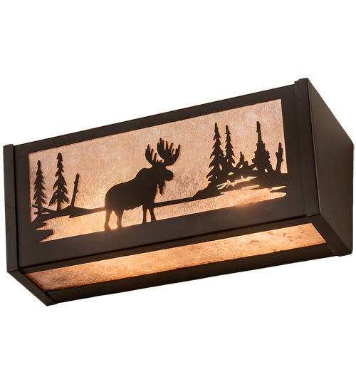 Meyda Lighting Moose at Lake 16" 2-Light Oil Rubbed Bronze Vanity Light With Silver Mica Shade Glass