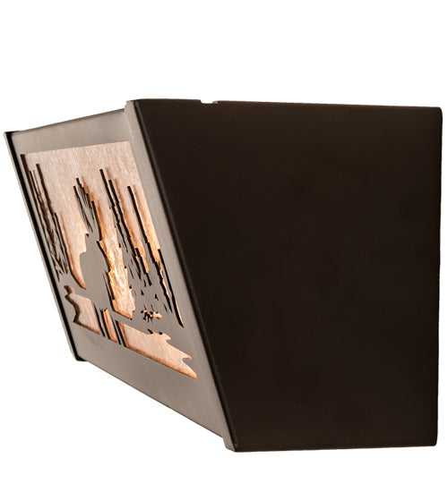 Meyda Lighting Moose at Lake 16" 2-Light Oil Rubbed Bronze Vanity Light With Silver Mica Shade Glass