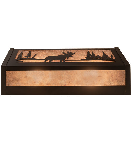 Meyda Lighting Moose at Lake 16" 2-Light Oil Rubbed Bronze Vanity Light With Silver Mica Shade Glass