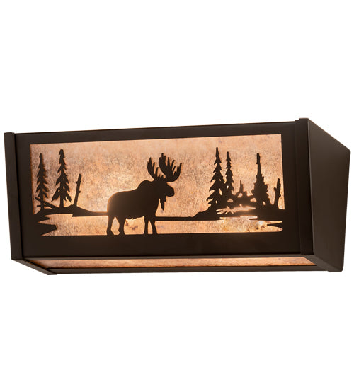 Meyda Lighting Moose at Lake 16" 2-Light Oil Rubbed Bronze Vanity Light With Silver Mica Shade Glass