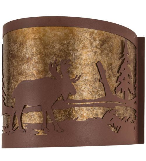 Meyda Lighting Moose at Lake 16" 2-Light Rust Wall Sconce With Amber Mica Shade Glass