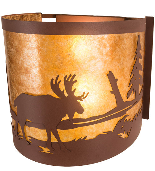 Meyda Lighting Moose at Lake 16" 2-Light Rust Wall Sconce With Amber Mica Shade Glass