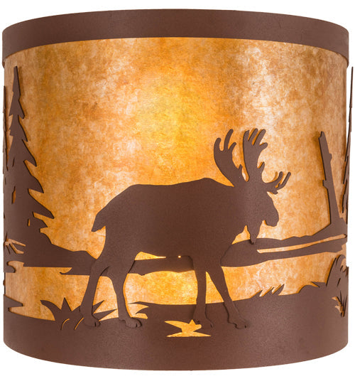 Meyda Lighting Moose at Lake 16" 2-Light Rust Wall Sconce With Amber Mica Shade Glass