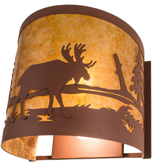Meyda Lighting Moose at Lake 16" 2-Light Rust Wall Sconce With Amber Mica Shade Glass