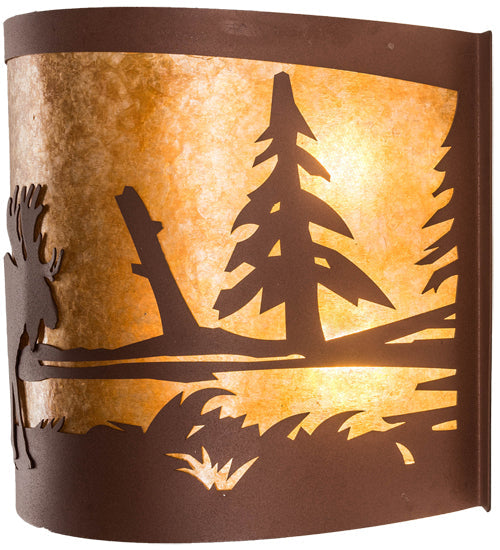 Meyda Lighting Moose at Lake 16" 2-Light Rust Wall Sconce With Amber Mica Shade Glass