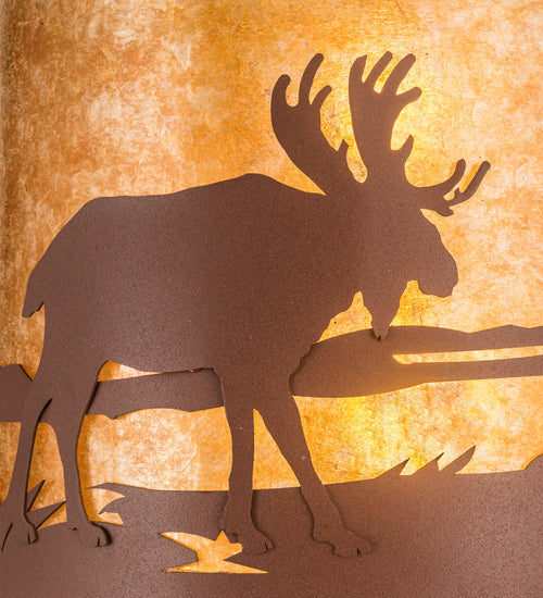 Meyda Lighting Moose at Lake 16" 2-Light Rust Wall Sconce With Amber Mica Shade Glass