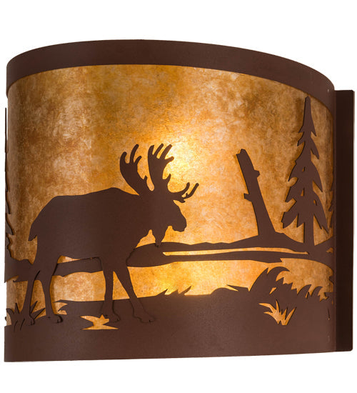 Meyda Lighting Moose at Lake 16" 2-Light Rust Wall Sconce With Amber Mica Shade Glass
