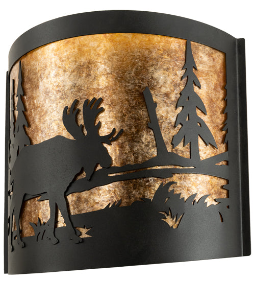 Meyda Lighting Moose at Lake 16" 2-Light Textured Black Wall Sconce With Amber Mica Shade Glass