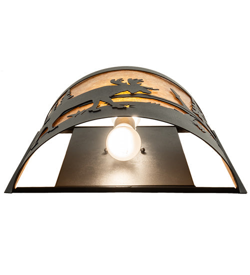 Meyda Lighting Moose at Lake 16" 2-Light Textured Black Wall Sconce With Amber Mica Shade Glass