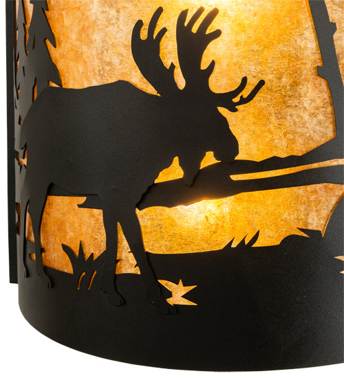 Meyda Lighting Moose at Lake 16" 2-Light Textured Black Wall Sconce With Amber Mica Shade Glass