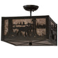 Meyda Lighting Moose at Lake 20" 3-Light Timeless Bronze Flush Mount Light With Silver Mica Shade Glass