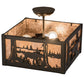 Meyda Lighting Moose at Lake 20" 3-Light Timeless Bronze Flush Mount Light With Silver Mica Shade Glass
