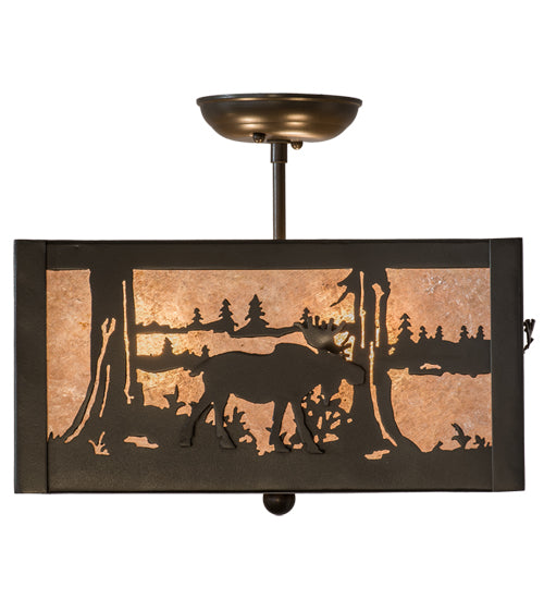 Meyda Lighting Moose at Lake 20" 3-Light Timeless Bronze Flush Mount Light With Silver Mica Shade Glass