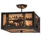 Meyda Lighting Moose at Lake 20" 3-Light Timeless Bronze Flush Mount Light With Silver Mica Shade Glass