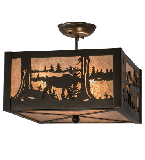 Meyda Lighting Moose at Lake 20" 3-Light Timeless Bronze Flush Mount Light With Silver Mica Shade Glass