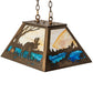 Meyda Lighting Moose at Lake 23" 3-Light Antique Copper Island Pendant Light With Beige Flemish and Blue Green Ripple Shade Glass