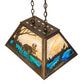 Meyda Lighting Moose at Lake 23" 3-Light Antique Copper Island Pendant Light With Beige Flemish and Blue Green Ripple Shade Glass