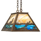 Meyda Lighting Moose at Lake 23" 3-Light Antique Copper Island Pendant Light With Beige Flemish and Blue Green Ripple Shade Glass