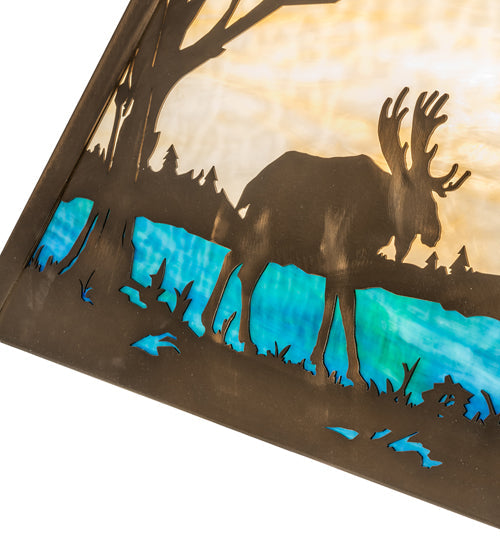 Meyda Lighting Moose at Lake 23" 3-Light Antique Copper Island Pendant Light With Beige Flemish and Blue Green Ripple Shade Glass