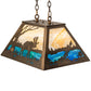Meyda Lighting Moose at Lake 23" 3-Light Antique Copper Island Pendant Light With Beige Flemish and Blue Green Ripple Shade Glass