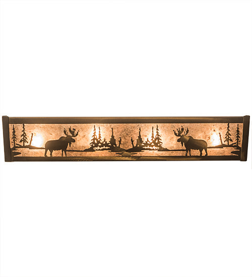 Meyda Lighting Moose at Lake 24" 4-Light Antique Copper Vanity Light With Silver Mica Shade Glass