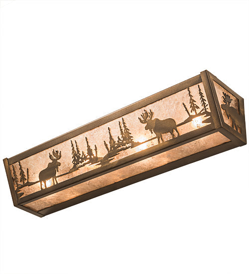 Meyda Lighting Moose at Lake 24" 4-Light Antique Copper Vanity Light With Silver Mica Shade Glass